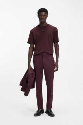 Interlock-cotton T-shirt with metallic stacked-logo badge, Light Brown