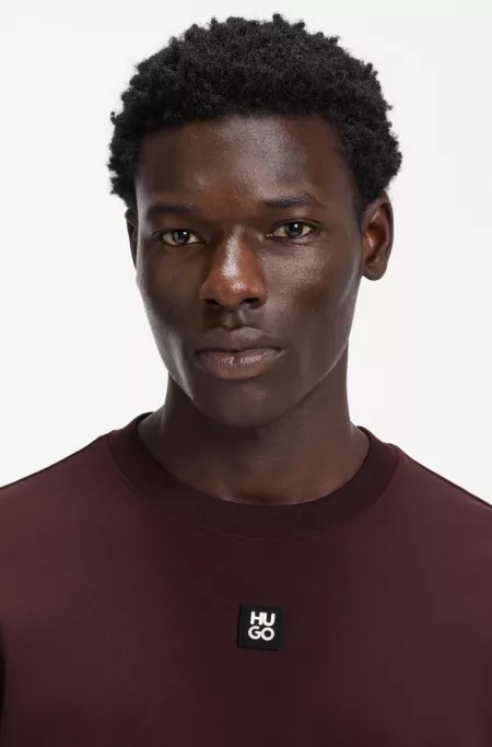 Interlock-cotton T-shirt with metallic stacked-logo badge