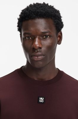 T-shirt en coton interlock avec badge logo m&eacute;tallique revisit&eacute;, Brun chin&eacute;