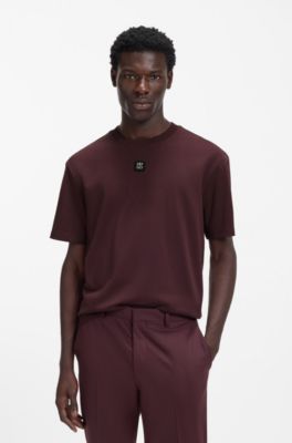 T-shirt en coton interlock avec badge logo m&eacute;tallique revisit&eacute;, Brun chin&eacute;