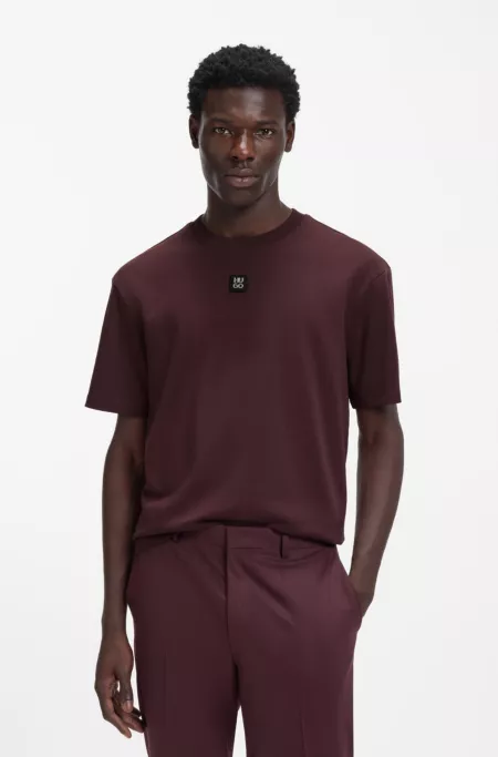 Interlock-cotton T-shirt with metallic stacked-logo badge