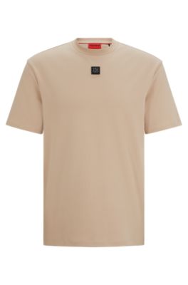 Hugo Interlock-cotton Regular-fit T-shirt With Stacked Logo In Beige