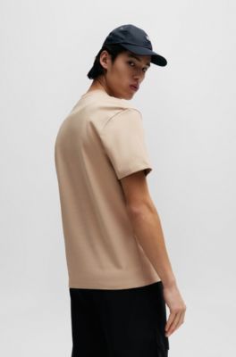 T-shirt en coton interlock avec badge logo m&eacute;tallique revisit&eacute;, Beige