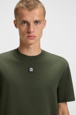 T-shirt en coton interlock avec badge logo m&eacute;tallique revisit&eacute;, Vert sombre