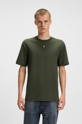 T-shirt en coton interlock avec badge logo m&eacute;tallique revisit&eacute;, Vert sombre