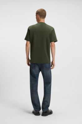 T-shirt en coton interlock avec badge logo m&eacute;tallique revisit&eacute;, Vert sombre