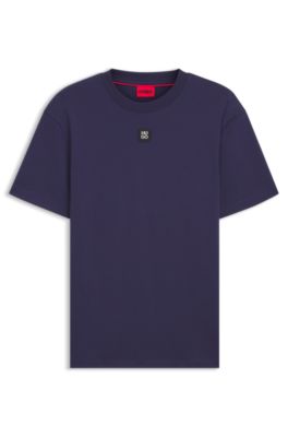 Interlock-cotton T-shirt with metallic stacked-logo badge, Dark Blue