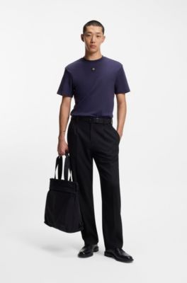 T-shirt en coton interlock avec badge logo m&eacute;tallique revisit&eacute;, Bleu fonc&eacute;