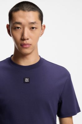Interlock-cotton T-shirt with metallic stacked-logo badge, Dark Blue