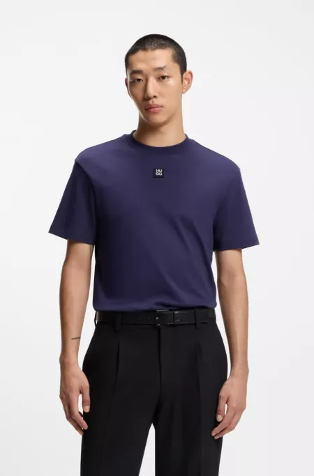 Interlock-cotton T-shirt with metallic stacked-logo badge