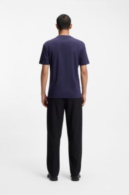 Interlock-cotton T-shirt with metallic stacked-logo badge, Dark Blue