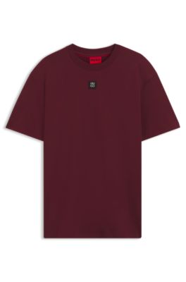 Camiseta en algod&oacute;n interlock con insignia met&aacute;lica con logo apilado, Rosa oscuro