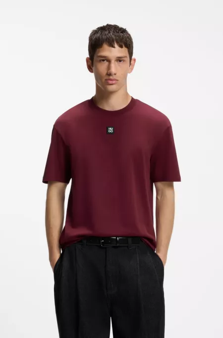 Interlock-cotton T-shirt with metallic stacked-logo badge