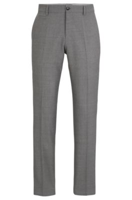 Shop Hugo Boss Slim-fit Pants In Micro-patterned Virgin Wool In Silver