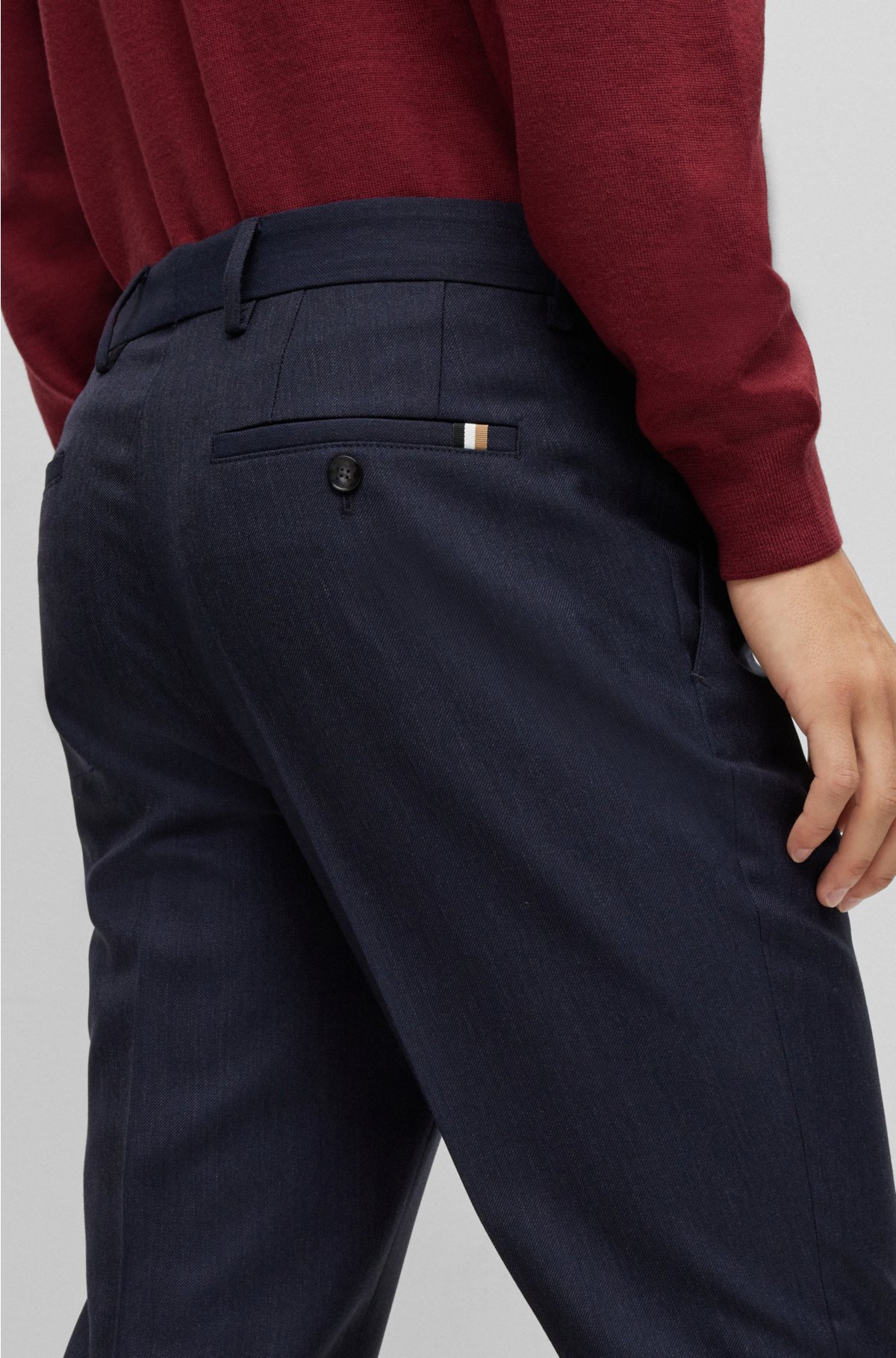 Slim-fit pants in micro-patterned virgin wool, Dark Blue