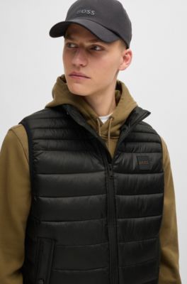 Veste sans manches Slim d&eacute;perlante avec patch logo, Noir