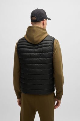 Veste sans manches Slim d&eacute;perlante avec patch logo, Noir