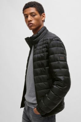 Water-repellent padded jacket with logo badge, Black