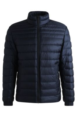 Chaqueta acolchada repelente al agua con insignia de logo, Azul oscuro