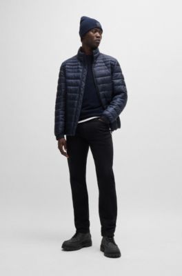 Chaqueta acolchada repelente al agua con insignia de logo, Azul oscuro