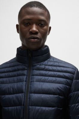 Chaqueta acolchada repelente al agua con insignia de logo, Azul oscuro