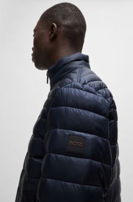 Chaqueta acolchada repelente al agua con insignia de logo, Azul oscuro