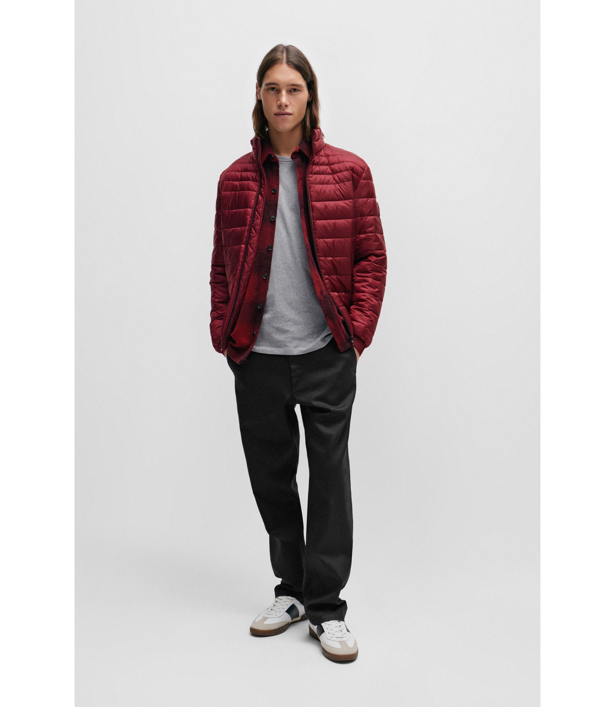 BOSS Water-repellent padded jacket with logo badge Light Red