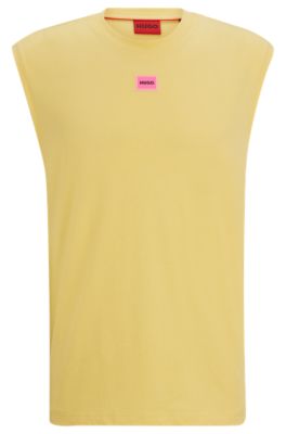 Hugo Sleeveless Cotton-jersey T-shirt With Logo Label In Yellow