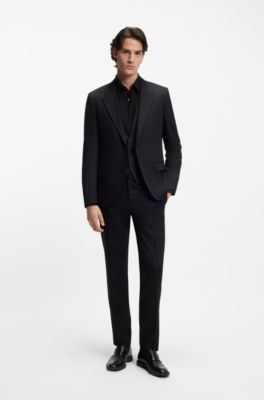 Camisa slim fit de lona de algod&oacute;n el&aacute;stico, Negro