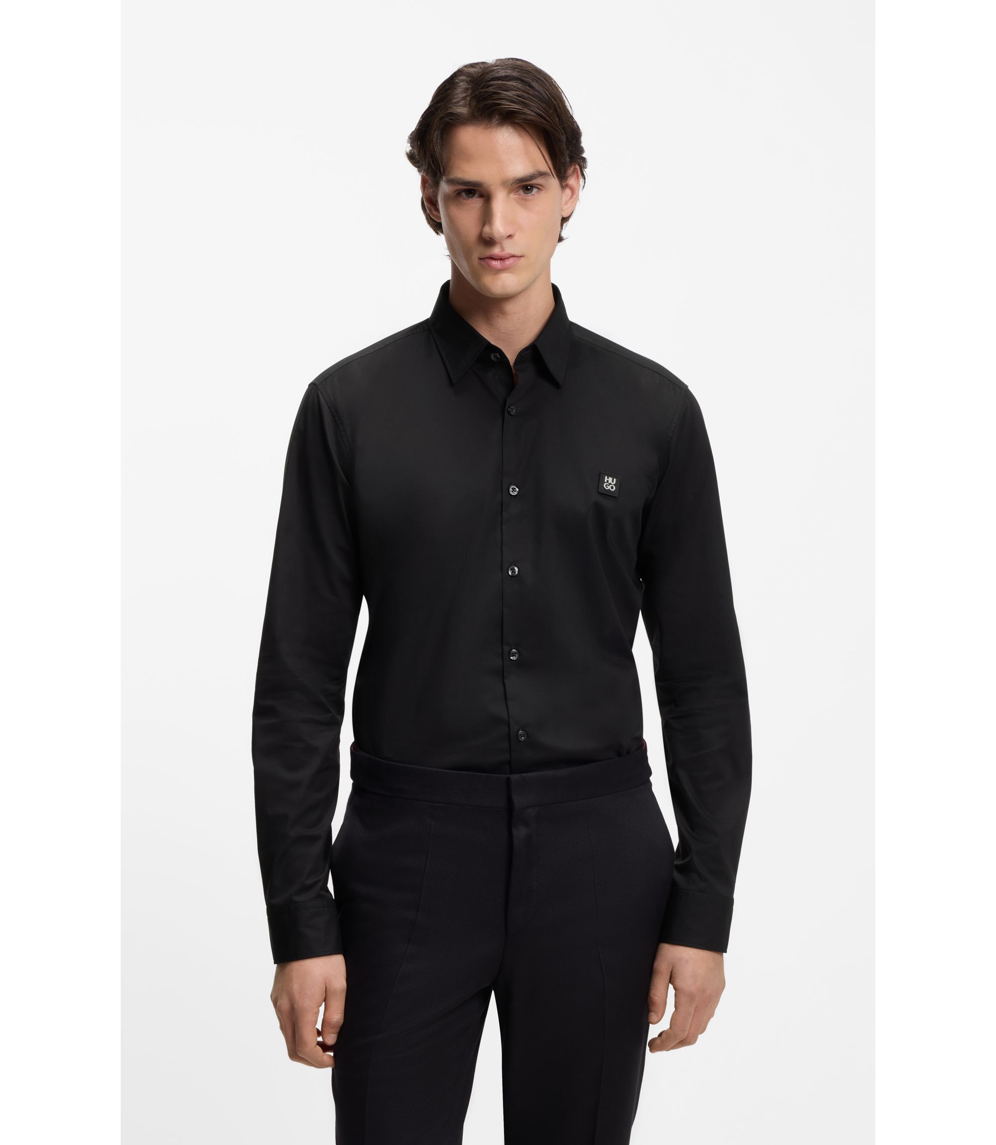 hugo boss dress shirts Men's Cotton-Pique Polo Shirt With Contrast Logo Tailored to an impeccable slim fit HUGO by Hugo Boss Shirt