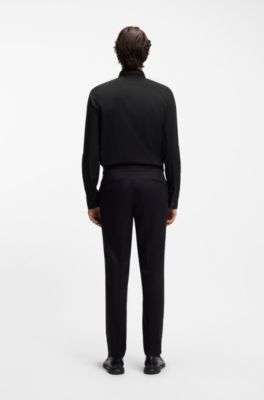 Camisa slim fit de lona de algod&oacute;n el&aacute;stico, Negro