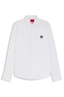 Slim-fit shirt in stretch-cotton canvas, White