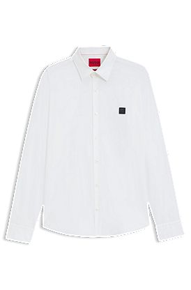 Slim-fit shirt in cotton poplin with logo stripe