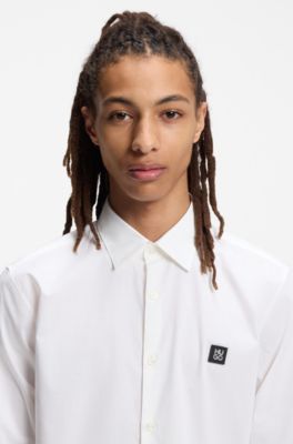 Camisa slim fit de lona de algod&oacute;n el&aacute;stico, Blanco