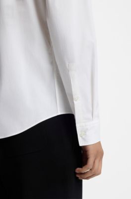 Camisa slim fit de lona de algod&oacute;n el&aacute;stico, Blanco