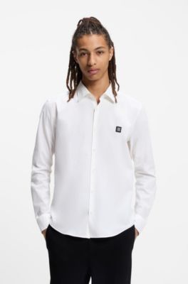 Slim-fit shirt in stretch-cotton canvas, White