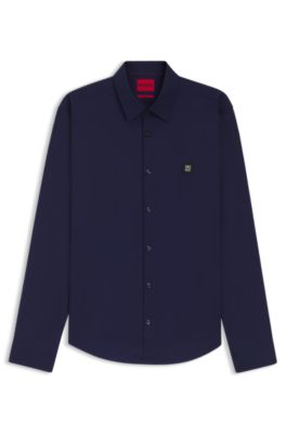 Slim-fit shirt in stretch-cotton canvas, Dark Blue