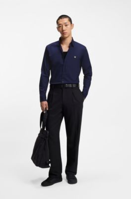 Slim-fit shirt in stretch-cotton canvas, Dark Blue