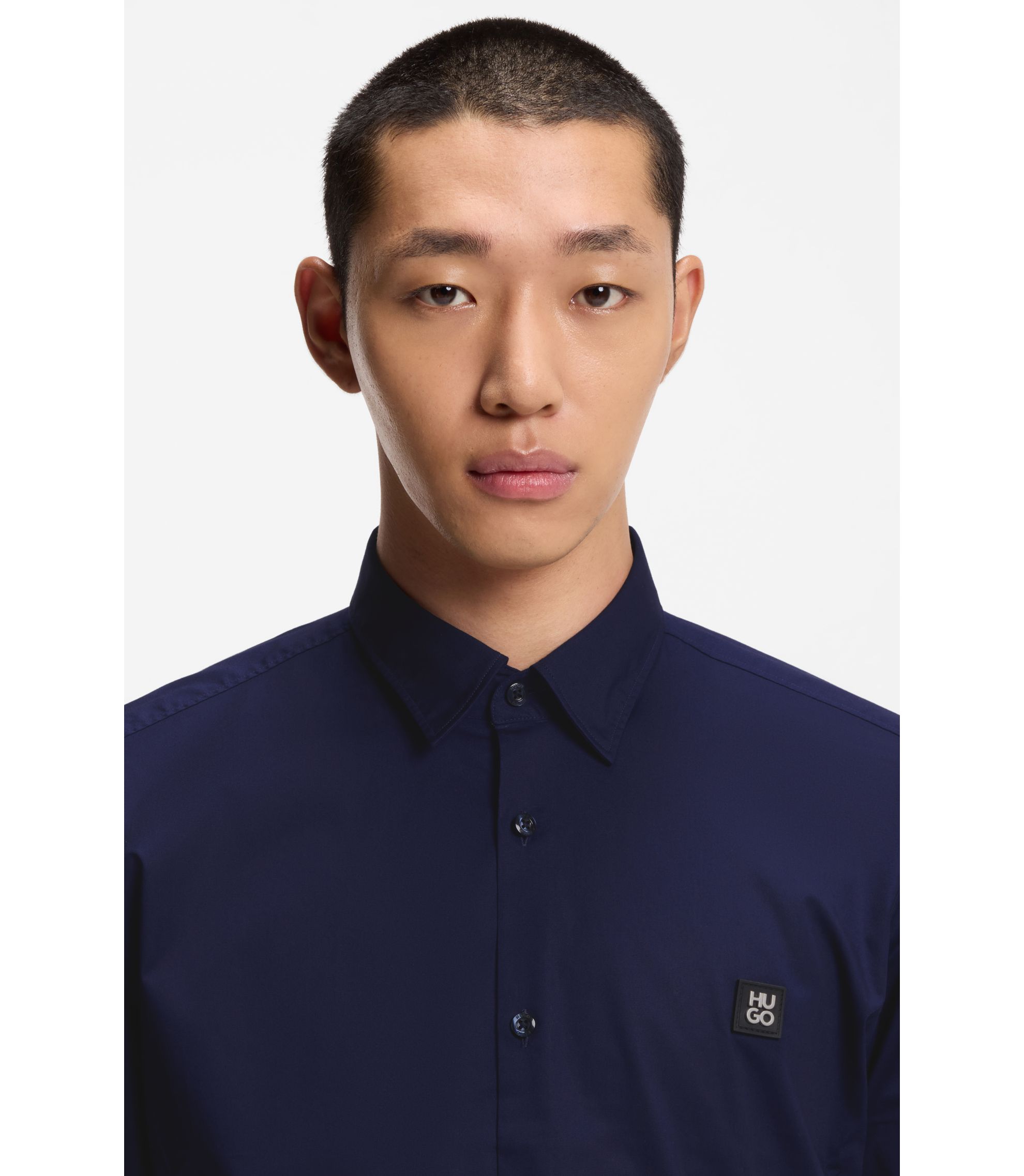 HUGO - Slim-fit shirt in stretch-cotton canvas - Dark Blue