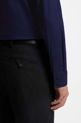 Camisa slim fit de lona de algod&oacute;n el&aacute;stico, Azul oscuro