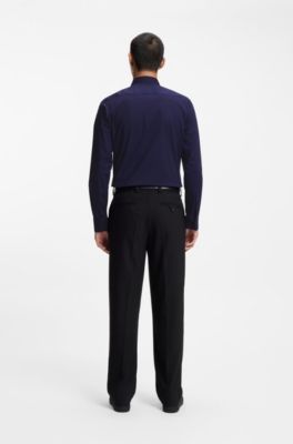 Slim-fit shirt in stretch-cotton canvas, Dark Blue