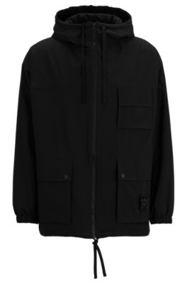 Hugo Water-repellent Parka Jacket With Stacked-logo Buckle In Black