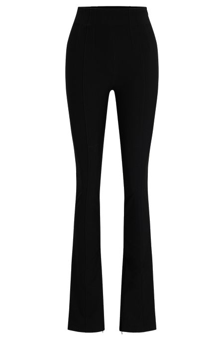 Slim-fit high-rise trousers in stretch material, Black