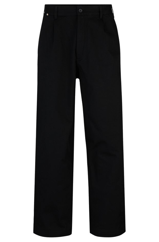 Relaxed-fit trousers in stretch-cotton twill, Black