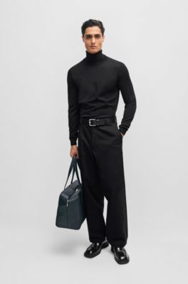 Pantalones relaxed fit de sarga de algod&oacute;n el&aacute;stico, Negro