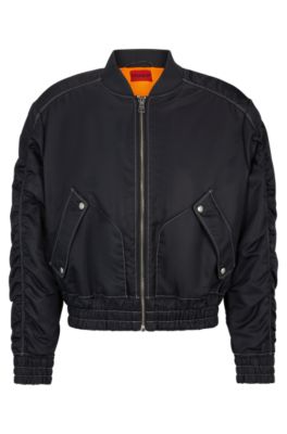 Hugo Water-repellent Padded Bomber Jacket With Logo Print In Dark Grey