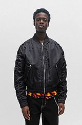 Water-repellent padded bomber jacket with logo print, Dark Grey