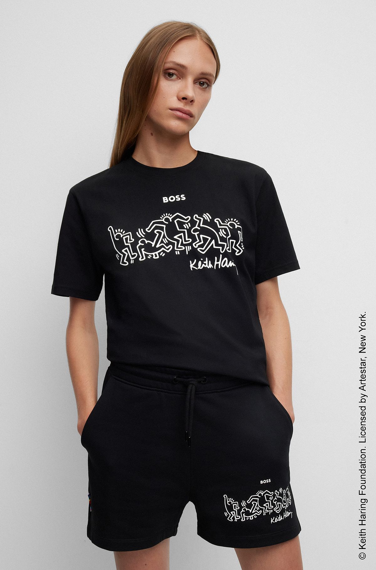BOSS x Keith Haring gender-neutral T-shirt with special logo artwork, Black