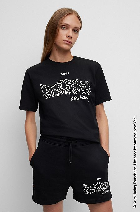 BOSS x Keith Haring gender-neutral T-shirt with special logo artwork, Black