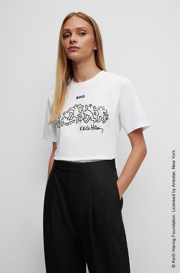 BOSS x Keith Haring gender-neutral T-shirt with special logo artwork, White